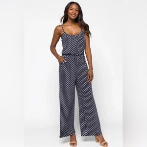 Kaileigh Adalia navy & white print bloused  jumpsuit Large